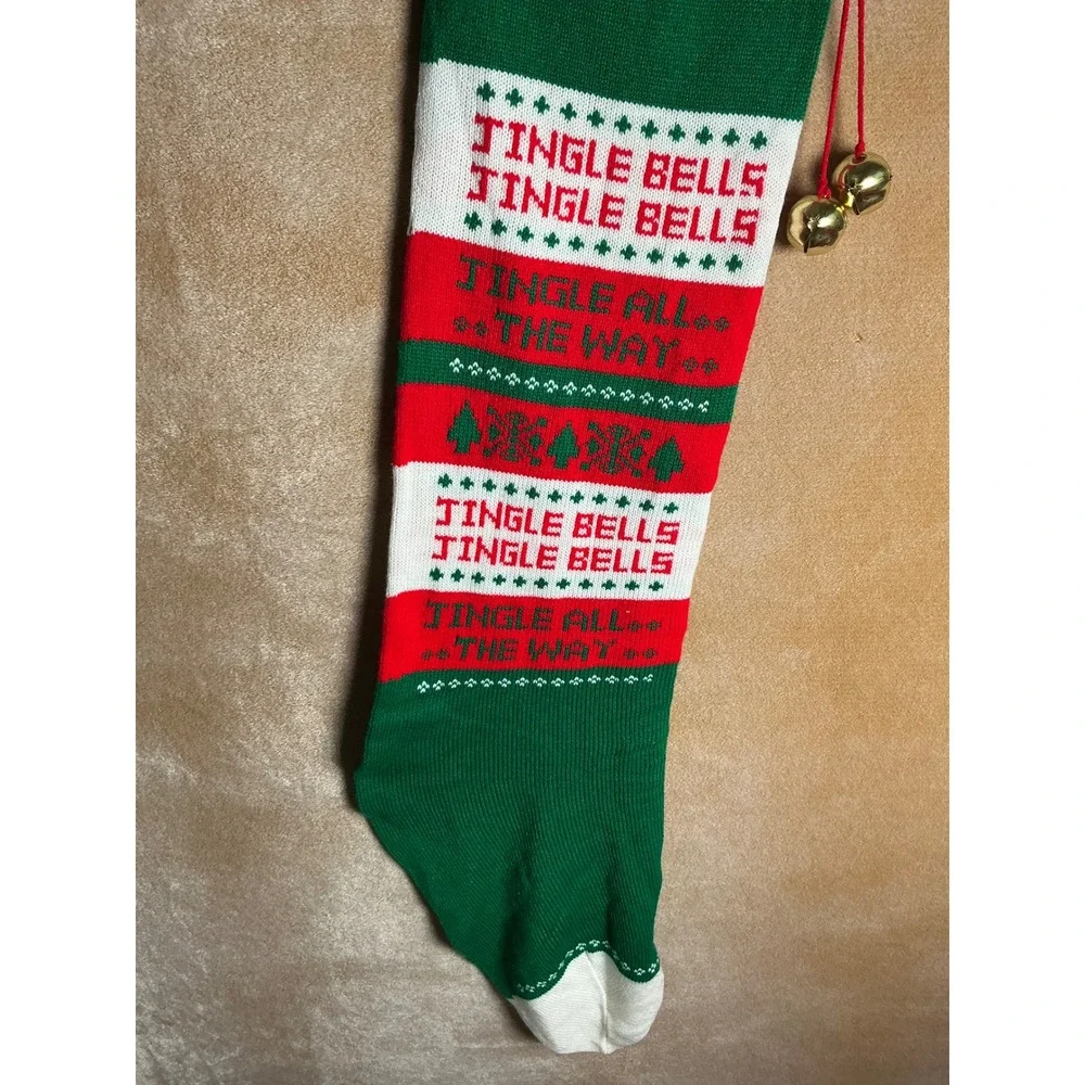 Christmas Stocking Jingle Bells Jingle All‎ The Way Red Green White Knit Bells